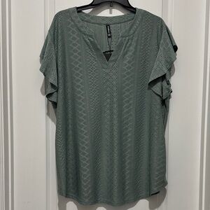 Womens Sage Green Eyelet Flutter Sleeve Top - XXL NWT